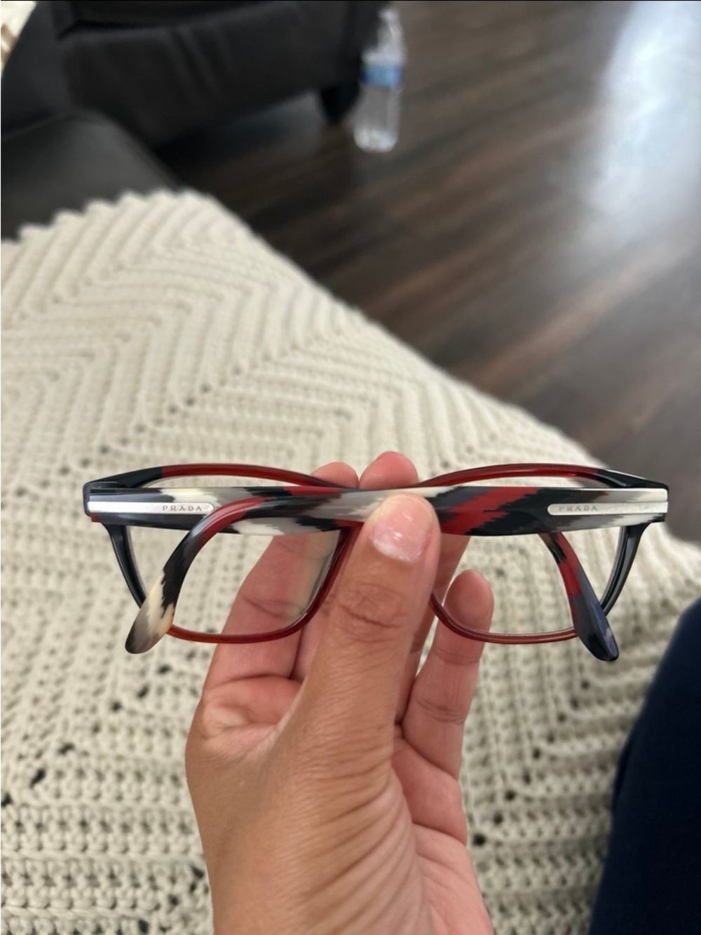 Prada Red Black Cream Patterned Acetate Eyeglass Frames